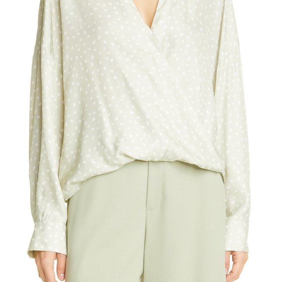 Vince Stone Dot Silk Blend Blouse Top Celery XS - Picture 3 of 4